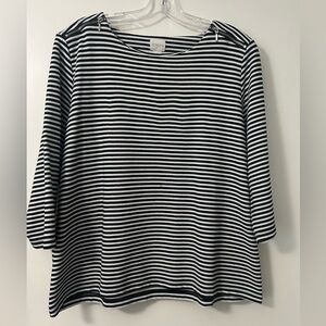 Chico's black and white striped tee with shoulder zipper details
